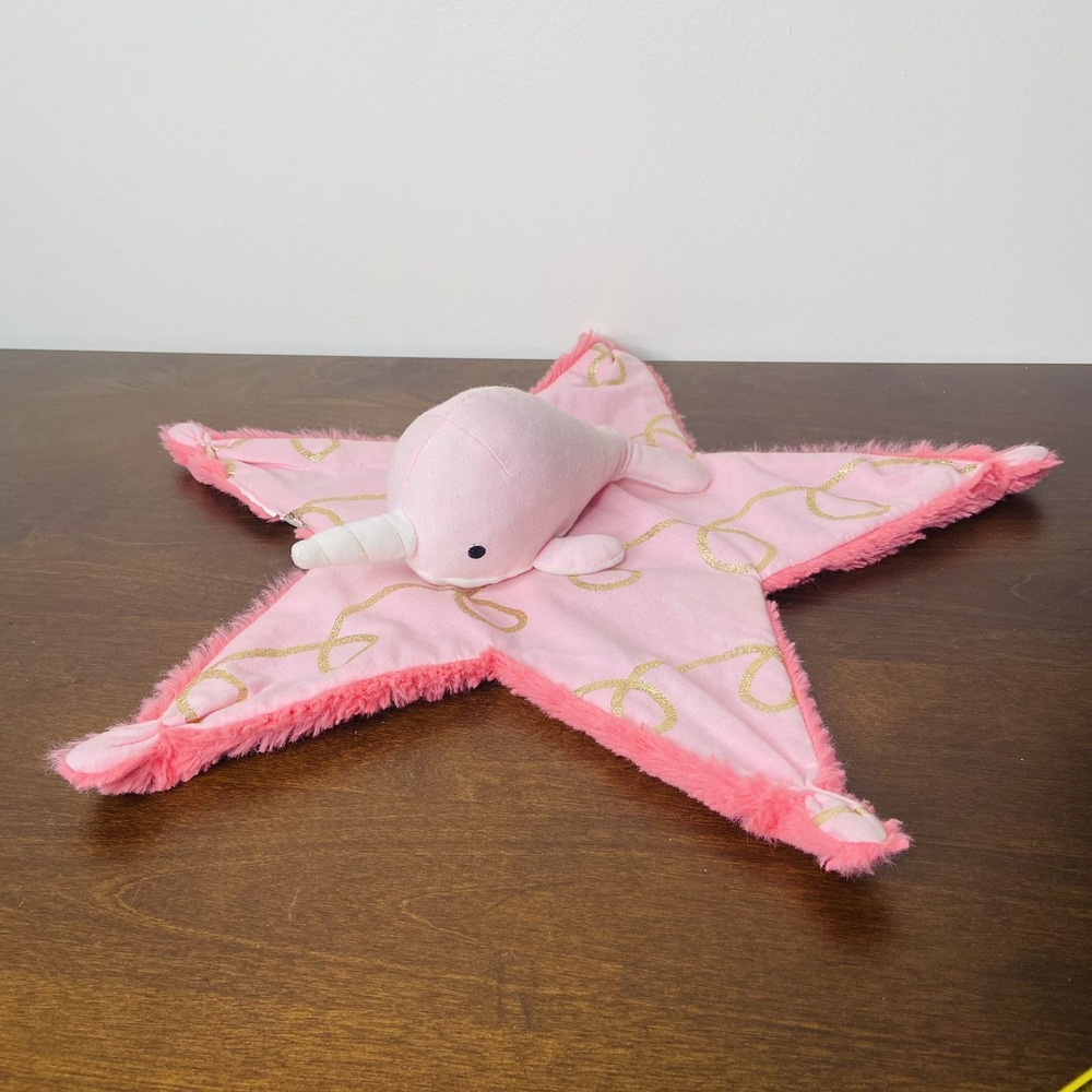Cloud Island Narwhal Star Lovey Plush Blanket Lovie 2017 Pink With Gold Accents